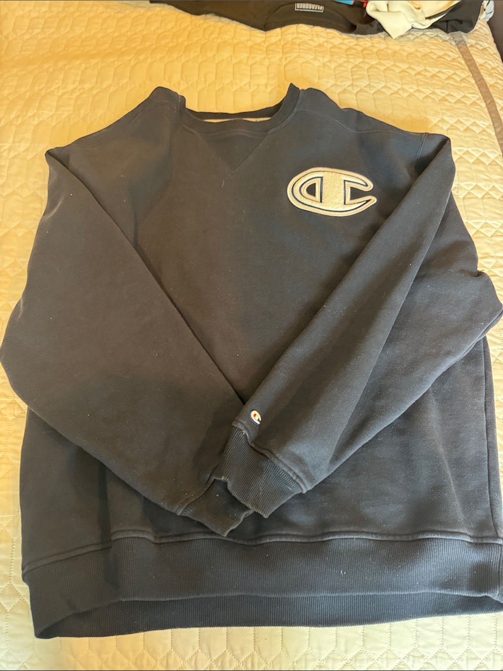 Champion Men’s Black Crewneck Sweatshirt with Patch C Logo